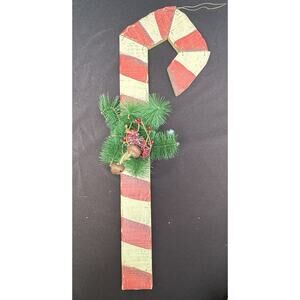 Large 21” Hand-Crafted Folk Art Artist Made Hanging Wood Candy Cane Moving